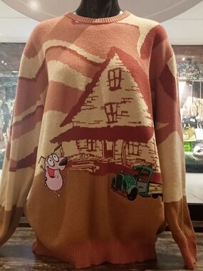 Hot Topic Rust & Cream Courage the Cowardly Dog Crewneck Sweater